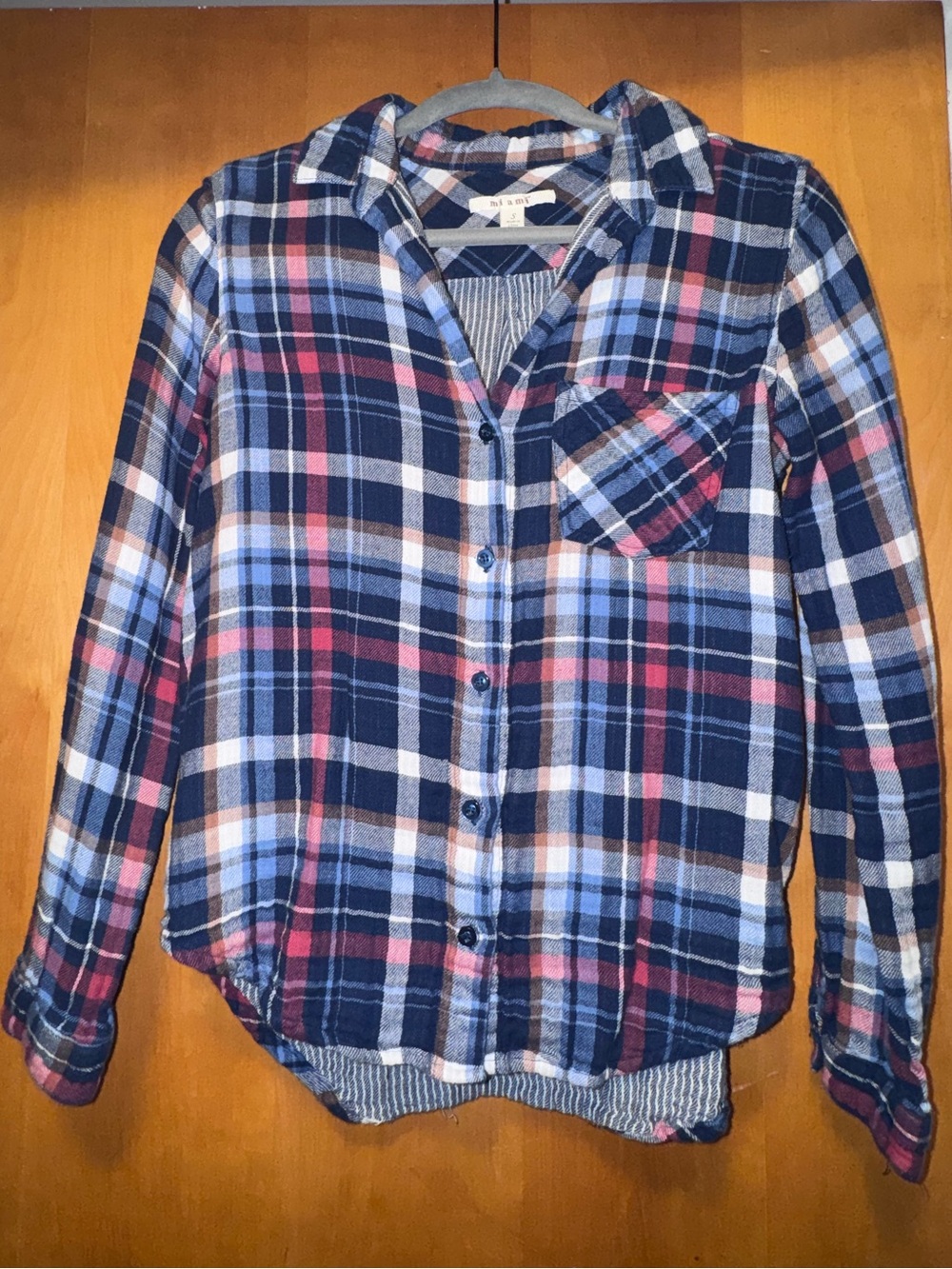 miami Navy and Pink Plaid Button-Down Shirt